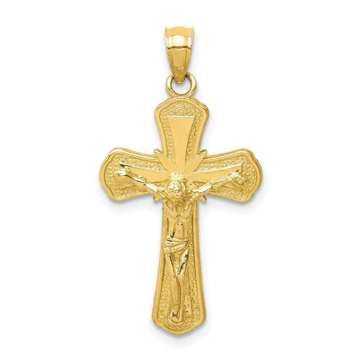 10K Polished Textured Crucifix Pendant-10C1373