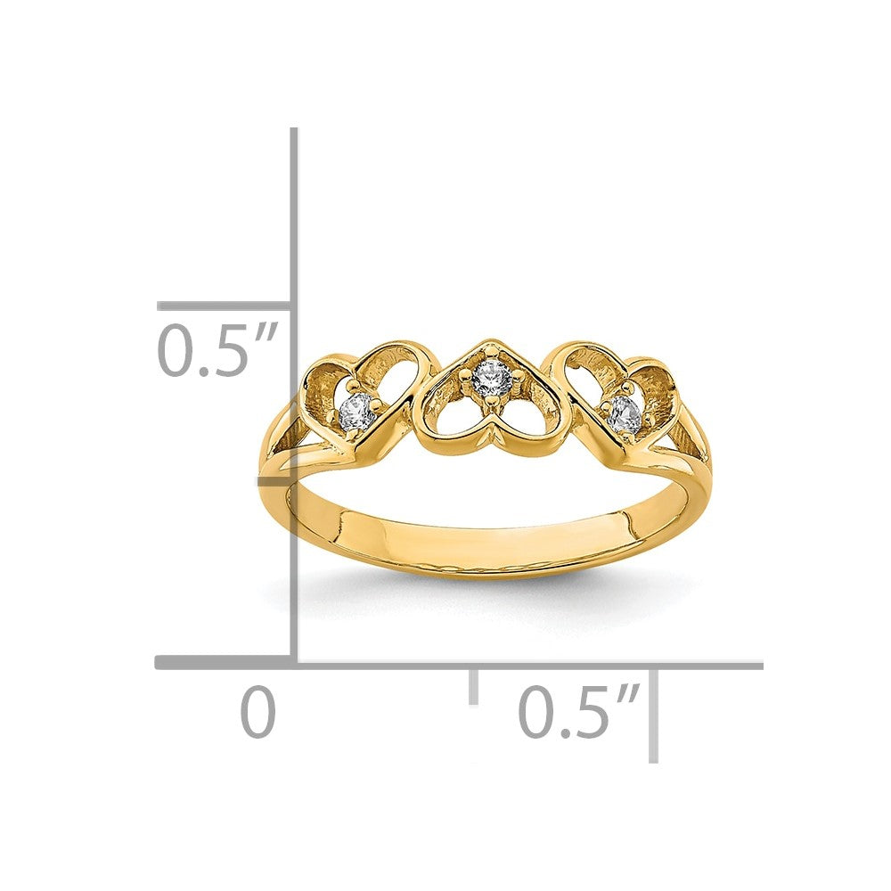 10K CZ 3-Heart Child's Ring-10C1392