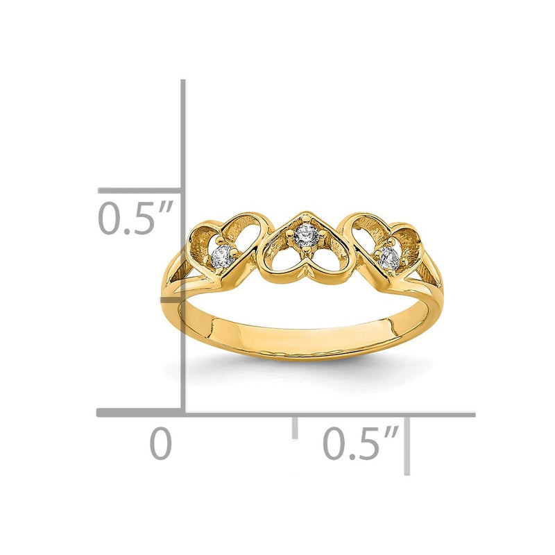 10K CZ 3-Heart Child's Ring-10C1392