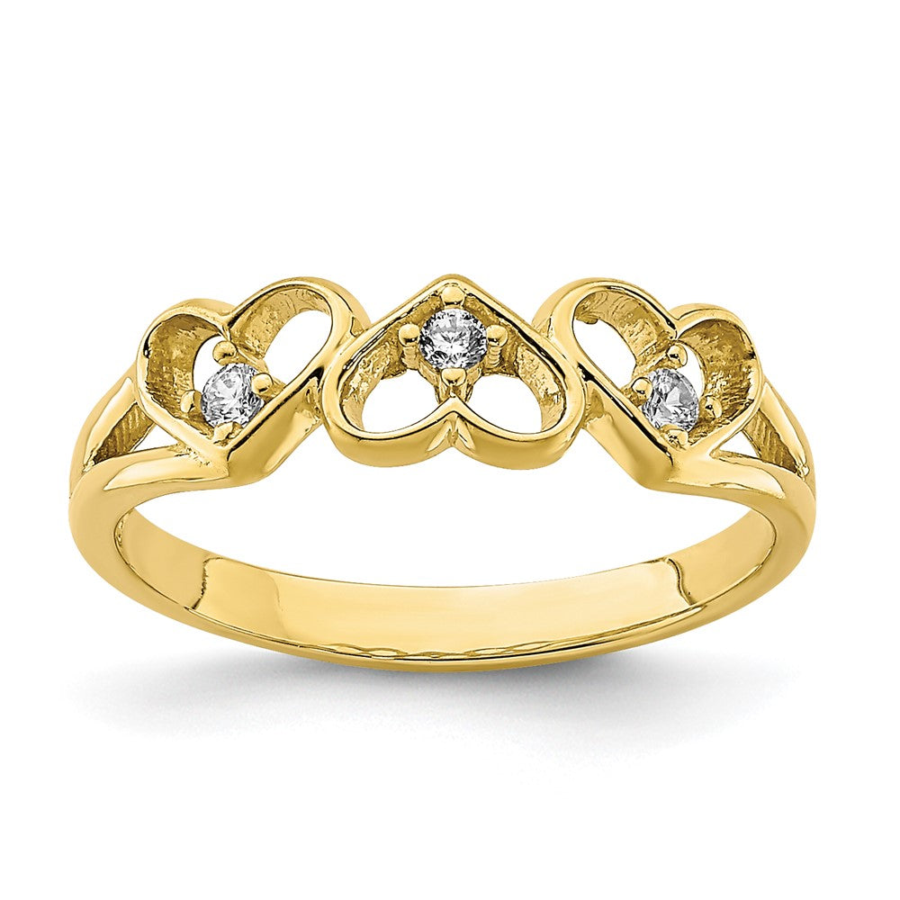 10K CZ 3-Heart Child's Ring-10C1392