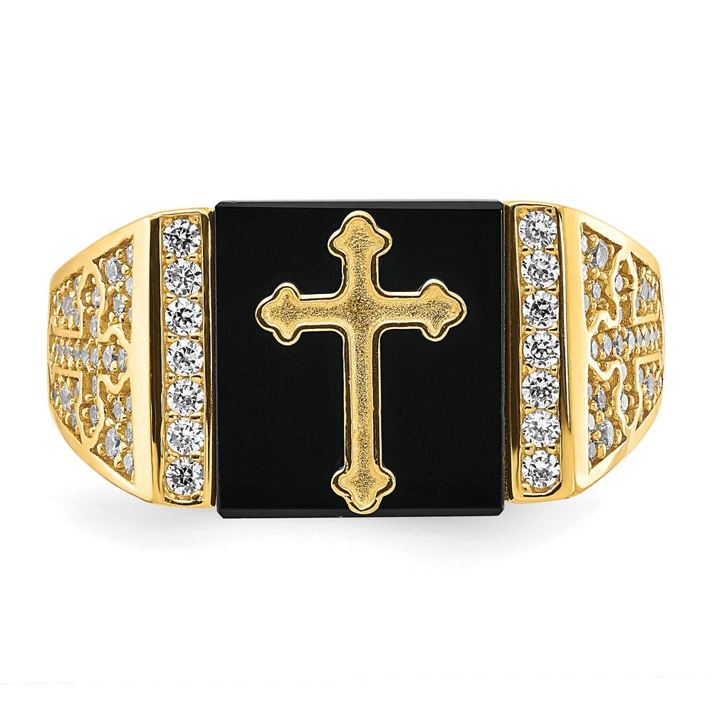 10K CZ and Onyx Cross Men'S Ring-10C1401