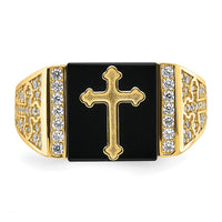 10K CZ and Onyx Cross Men'S Ring-10C1401