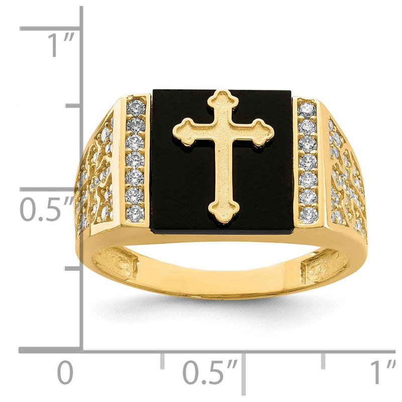 10K CZ and Onyx Cross Men'S Ring-10C1401