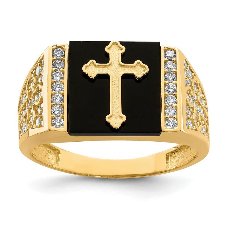 10K CZ and Onyx Cross Men'S Ring-10C1401