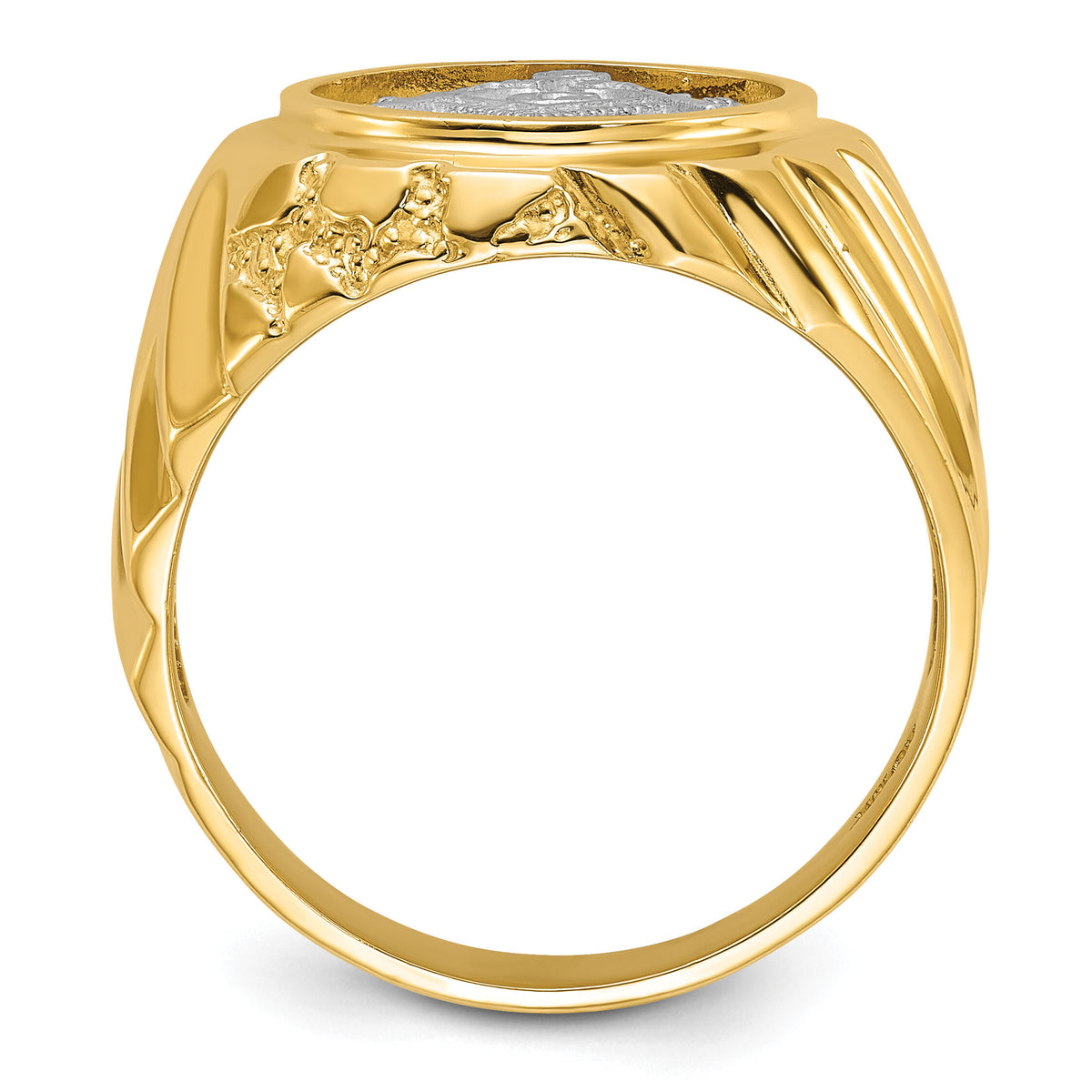 10k Two-tone Men's Polished and Textured Masonic Ring-10C1423