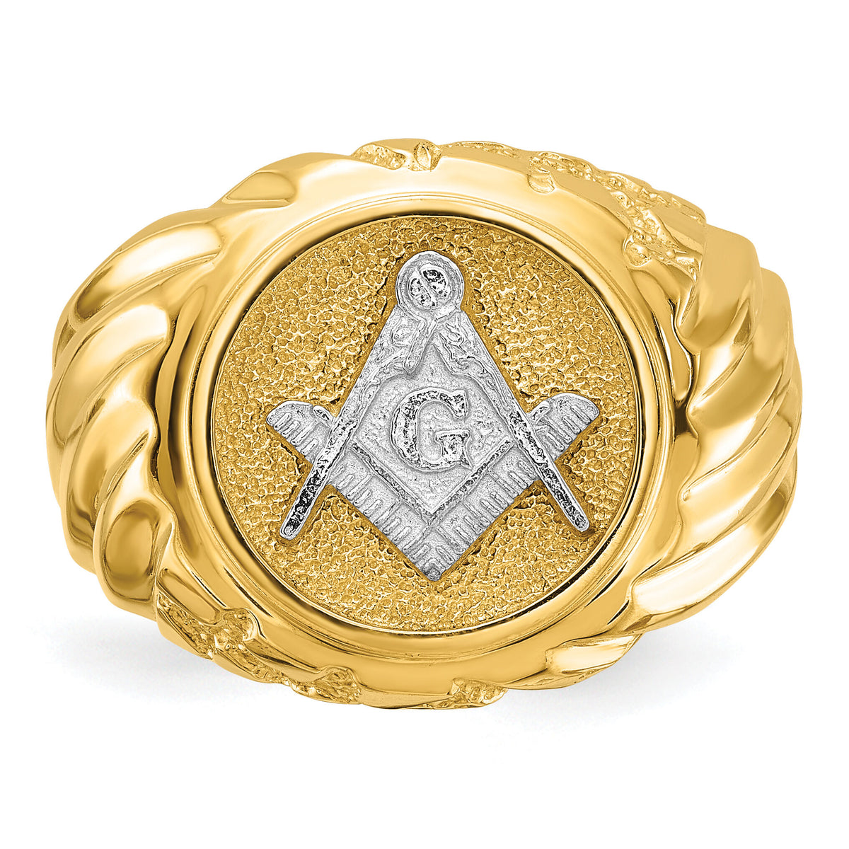 10k Two-tone Men's Polished and Textured Masonic Ring-10C1423