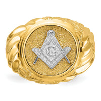10k Two-tone Men's Polished and Textured Masonic Ring-10C1423