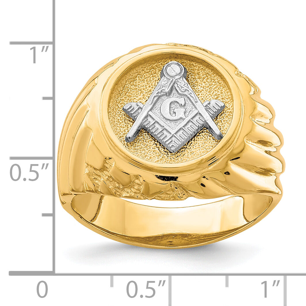 10k Two-tone Men's Polished and Textured Masonic Ring-10C1423