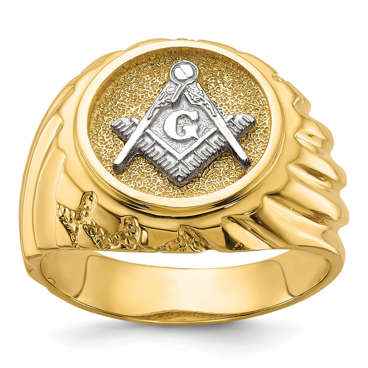 10k Two-tone Men's Polished and Textured Masonic Ring-10C1423