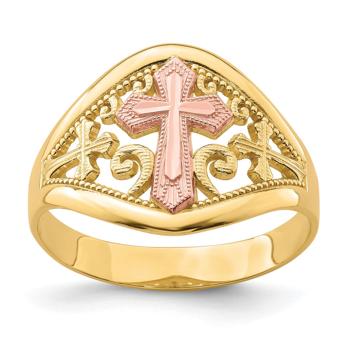 10K Two-Tone Cross Ring-10C1426