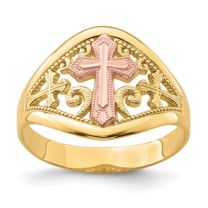 10K Two-Tone Cross Ring-10C1426