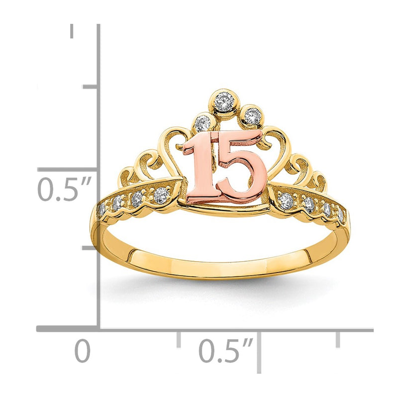 10K Two-Tone CZ 15 Crown Ring-10C1430