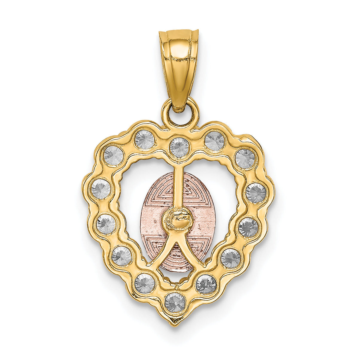 10K Two-Tone W/White Rhodium CZ Guadalupe Heart Pendant-10C1447