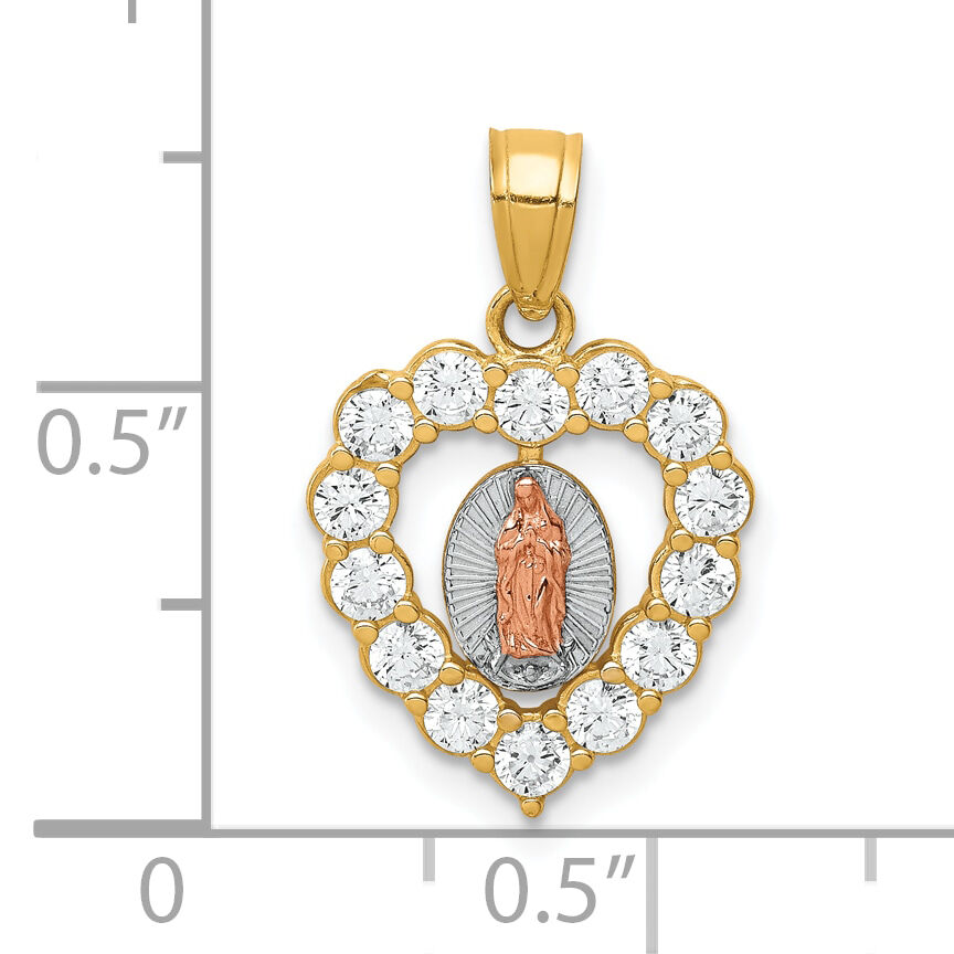 10K Two-Tone W/White Rhodium CZ Guadalupe Heart Pendant-10C1447