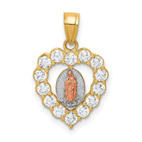 10K Two-Tone W/White Rhodium CZ Guadalupe Heart Pendant-10C1447