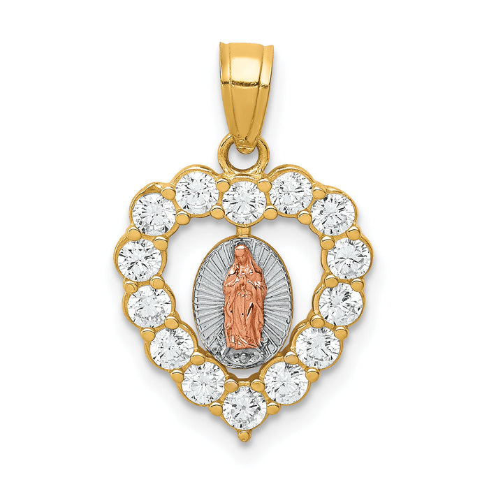 10K Two-Tone W/White Rhodium CZ Guadalupe Heart Pendant-10C1447