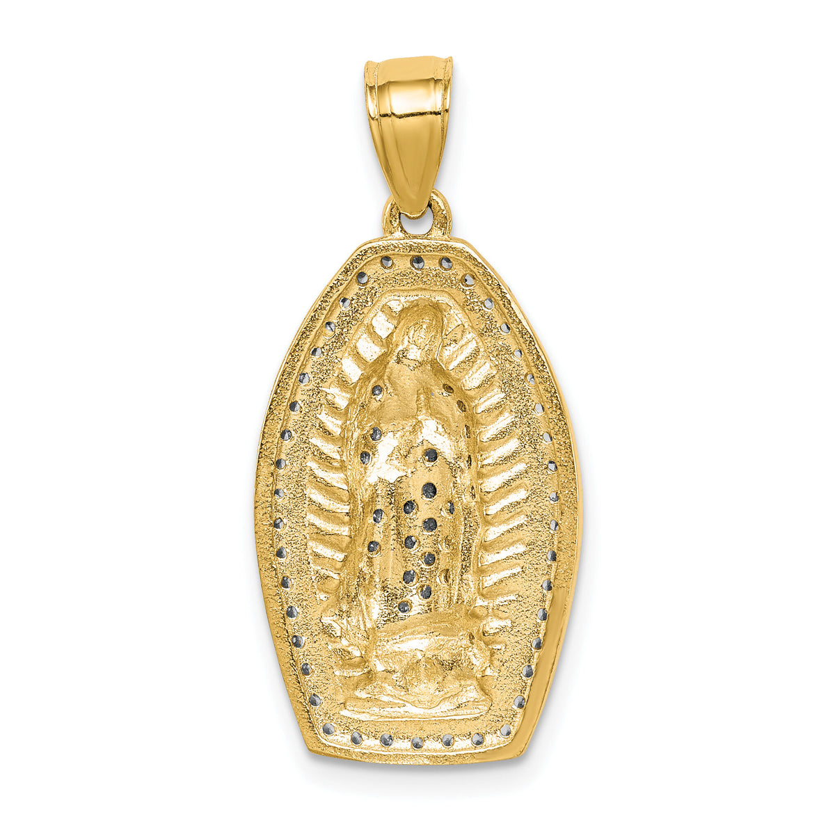 10K w/Rhodium CZ Micropave Guadalupe Pendant-10C1458