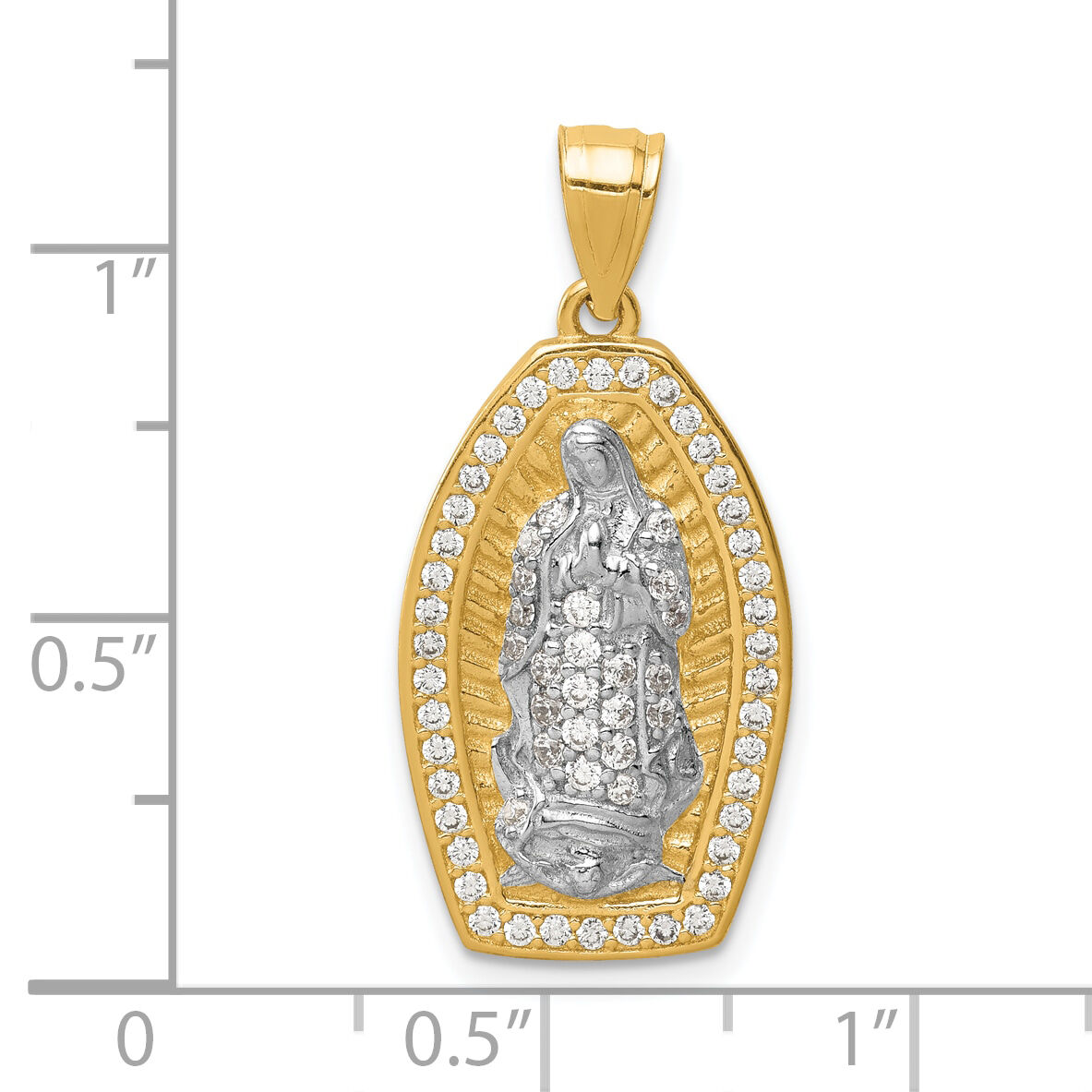 10K w/Rhodium CZ Micropave Guadalupe Pendant-10C1458