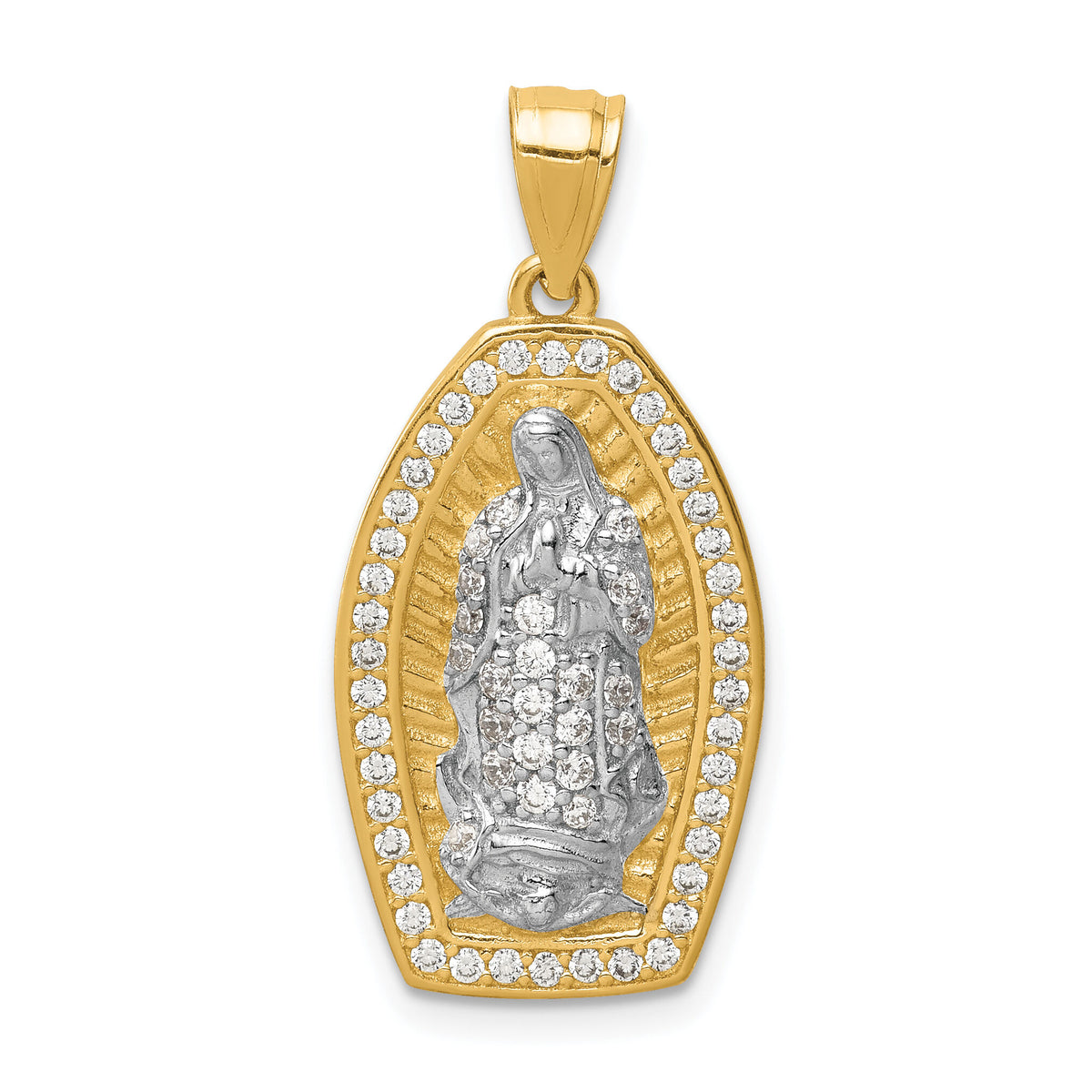 10K w/Rhodium CZ Micropave Guadalupe Pendant-10C1458