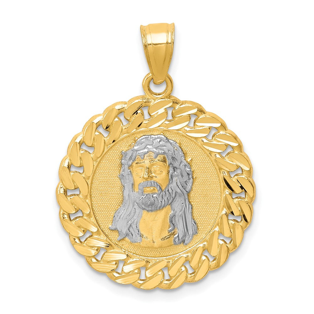 10K D/C w/Rhodium Jesus Face Pendant-10C1460