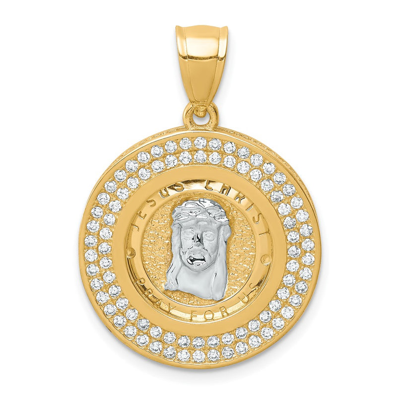 10K W/Rhodium CZ Channel Edge Pave Jesus Face Pendant-10C1466