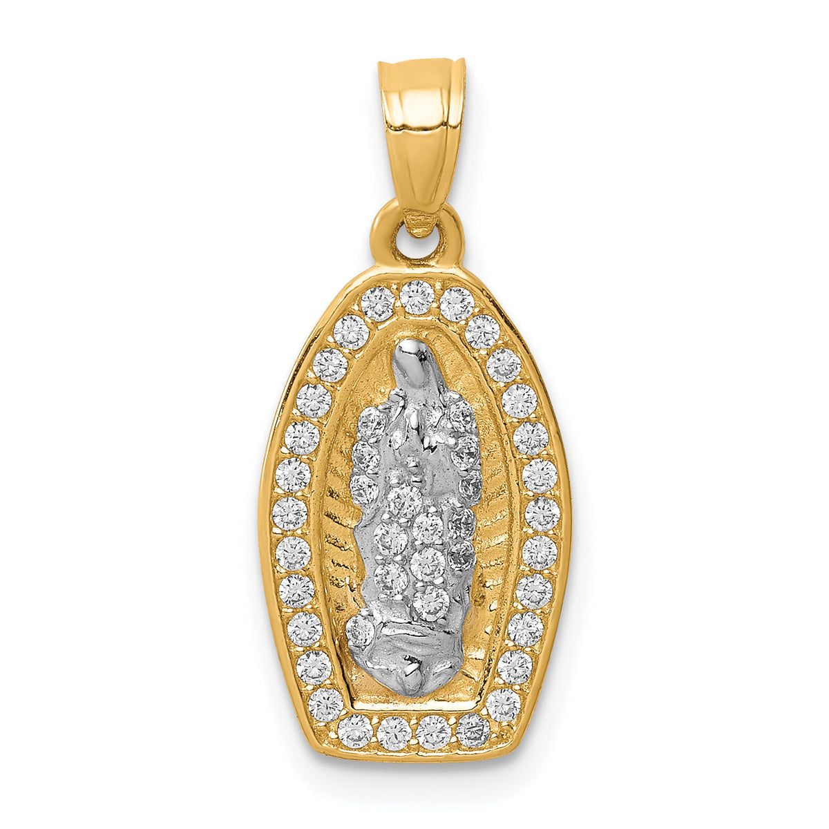 10K w/Rhodium CZ Pave Lady of Guadalupe Pendant-10C1468