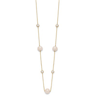 10K Polished CZ and 7-8mm FWC Pearl 7 Station Necklace-10C1470-20