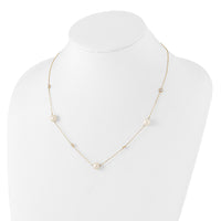 10K Polished CZ and 7-8mm FWC Pearl 7 Station Necklace-10C1470-20