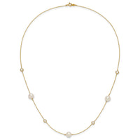 10K Polished CZ and 7-8mm FWC Pearl 7 Station Necklace-10C1470-20
