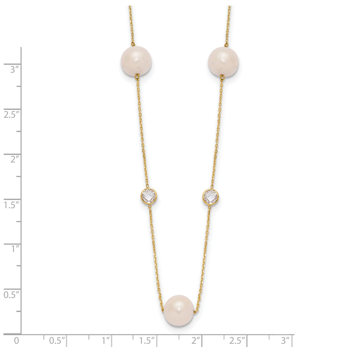 10K Polished CZ and 7-8mm FWC Pearl 7 Station Necklace-10C1470-20