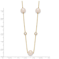 10K Polished CZ and 7-8mm FWC Pearl 7 Station Necklace-10C1470-20