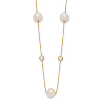 10K Polished CZ and 7-8mm FWC Pearl 7 Station Necklace-10C1470-20