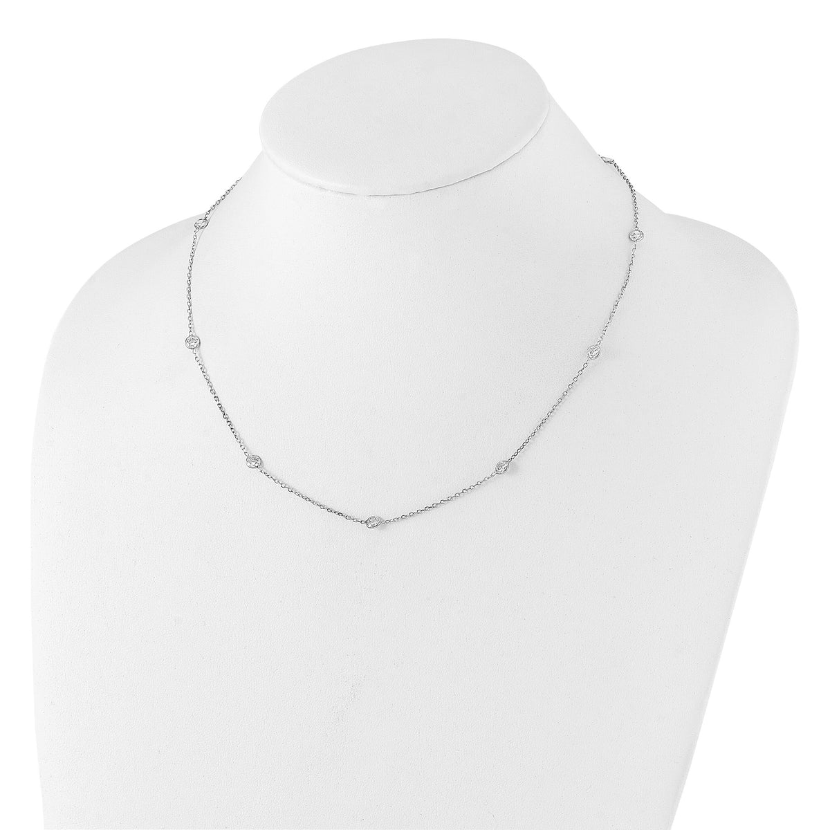 10K White Gold Polished CZ 9 Station Necklace-10C1473-18