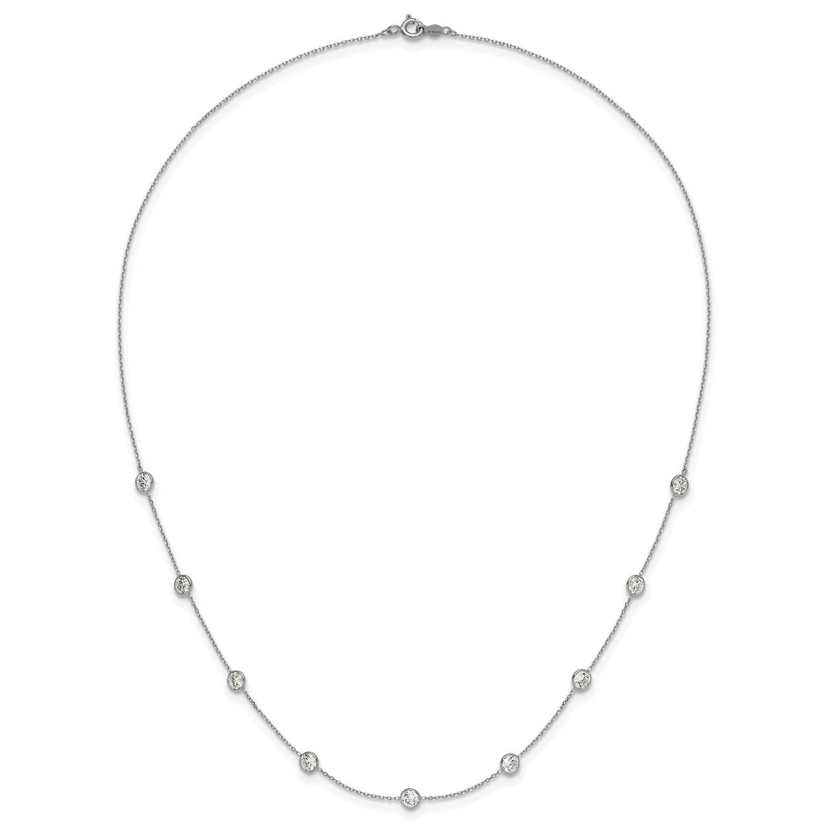 10K White Gold Polished CZ 9 Station Necklace-10C1473-18