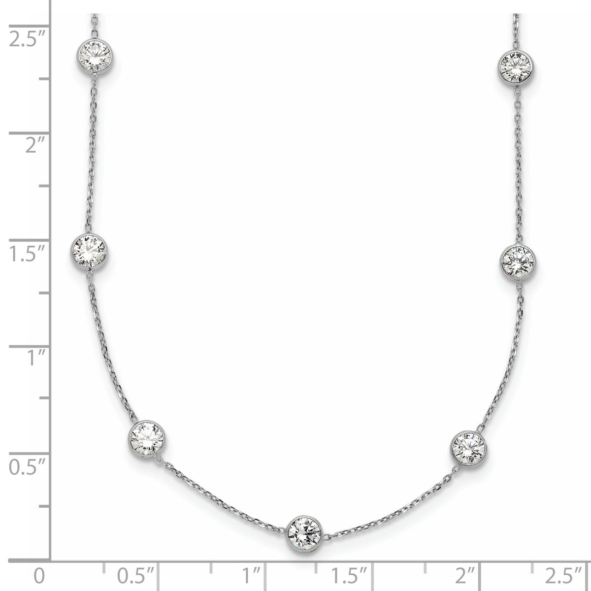 10K White Gold Polished CZ 9 Station Necklace-10C1473-18