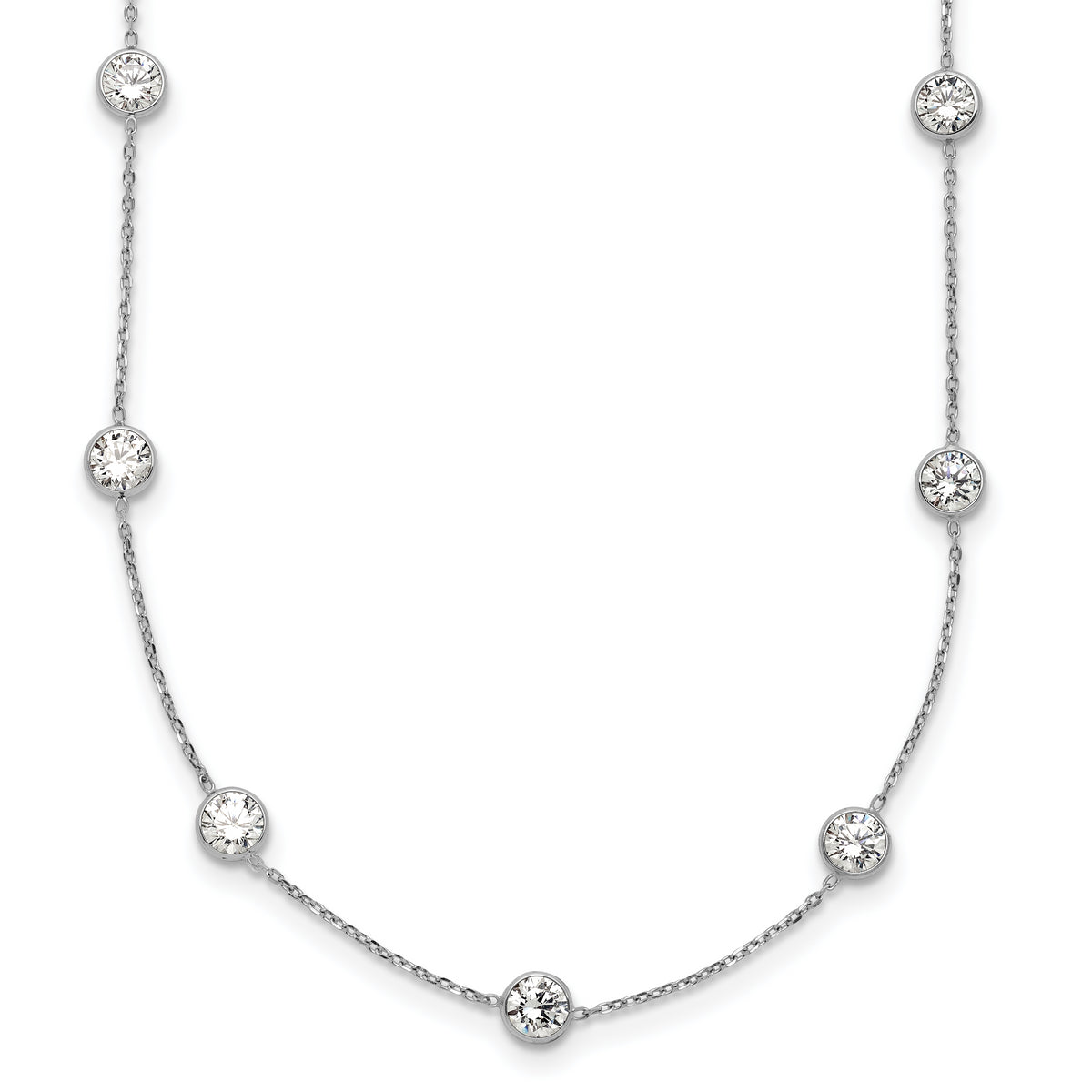 10K White Gold Polished CZ 9 Station Necklace-10C1473-18