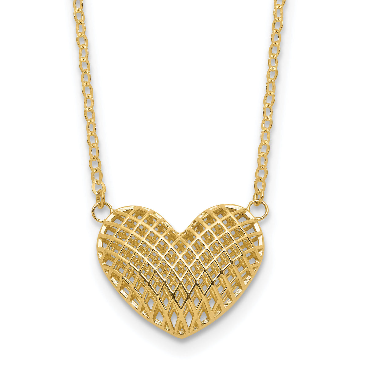 10k Polished Hollow 3D Heart 18in Necklace-10C1476-18