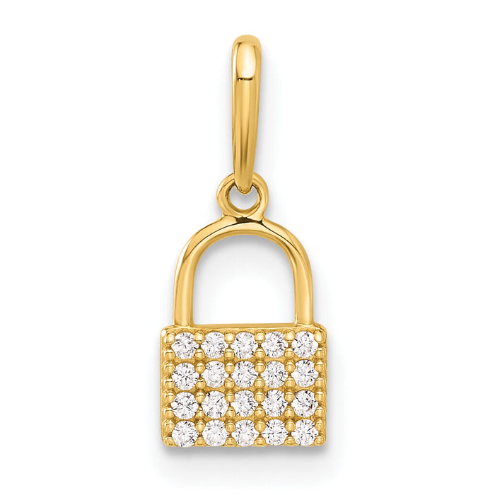 10K Polished CZ Lock Charm-10C1477