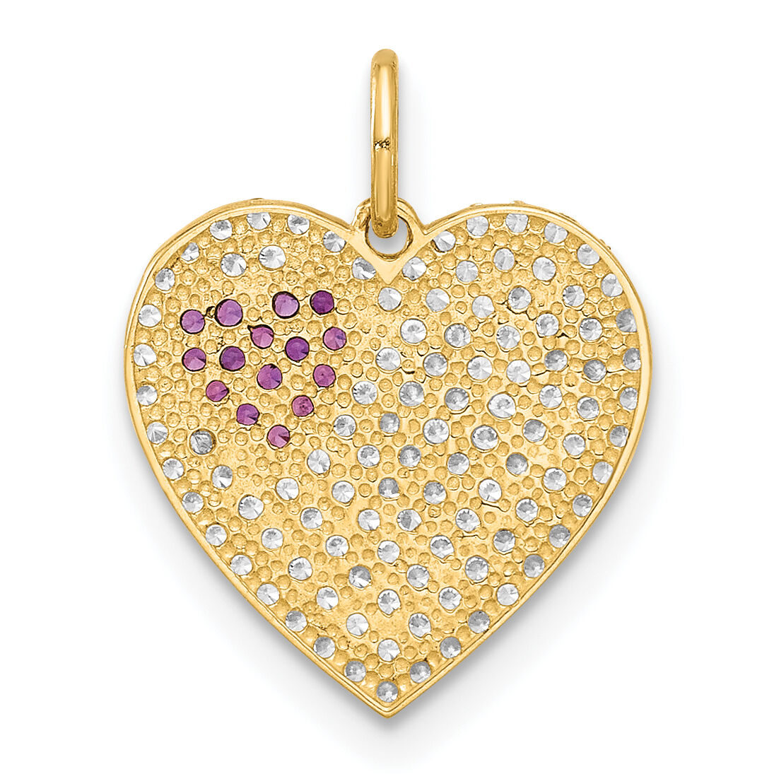 10K Polished Clear & Red CZ Heart Charm-10C1481