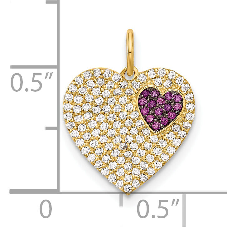 10K Polished Clear & Red CZ Heart Charm-10C1481