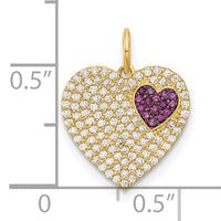 10K Polished Clear & Red CZ Heart Charm-10C1481