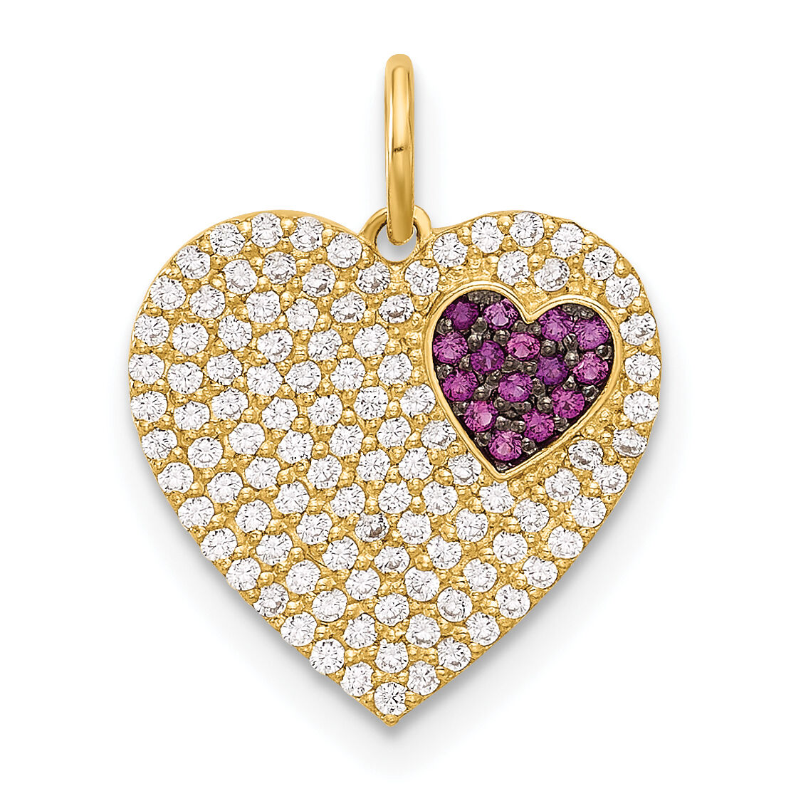 10K Polished Clear & Red CZ Heart Charm-10C1481