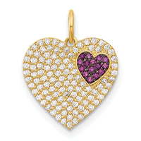 10K Polished Clear & Red CZ Heart Charm-10C1481