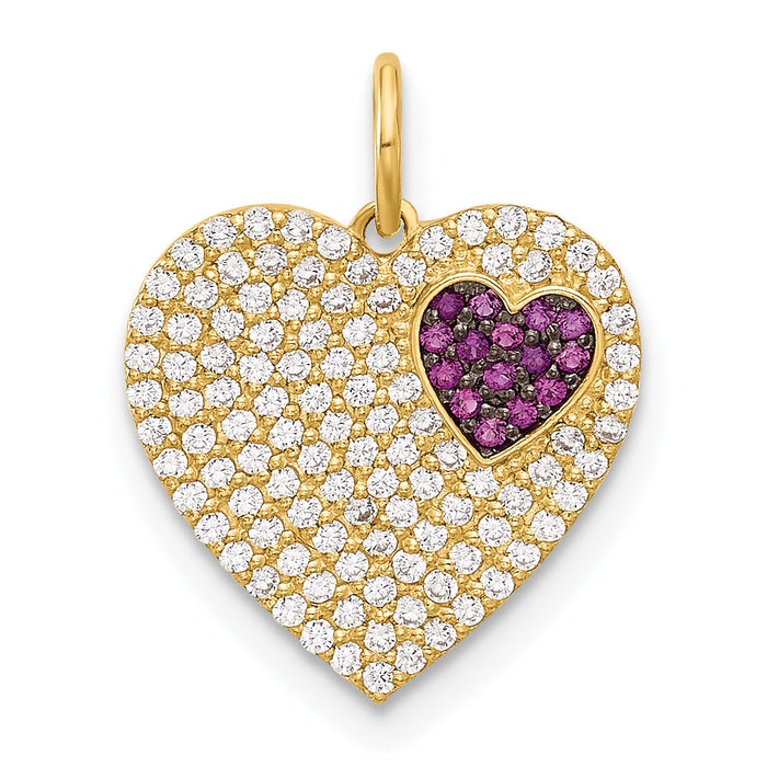10K Polished Clear & Red CZ Heart Charm-10C1481