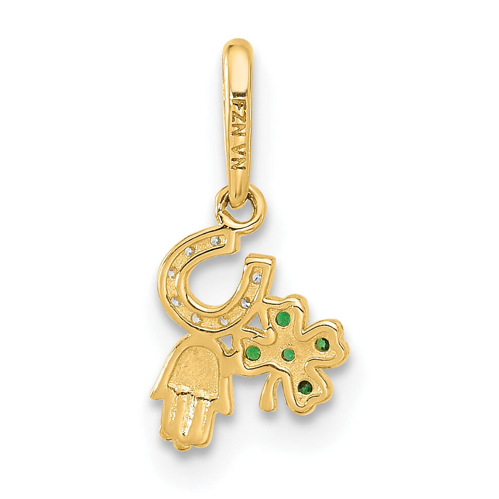 10K Polished Clover Horseshoe Hamsa CZ Luck Pendant-10C1485