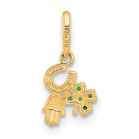10K Polished Clover Horseshoe Hamsa CZ Luck Pendant-10C1485