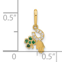 10K Polished Clover Horseshoe Hamsa CZ Luck Pendant-10C1485