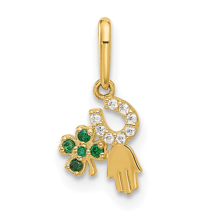 10K Polished Clover Horseshoe Hamsa CZ Luck Pendant-10C1485