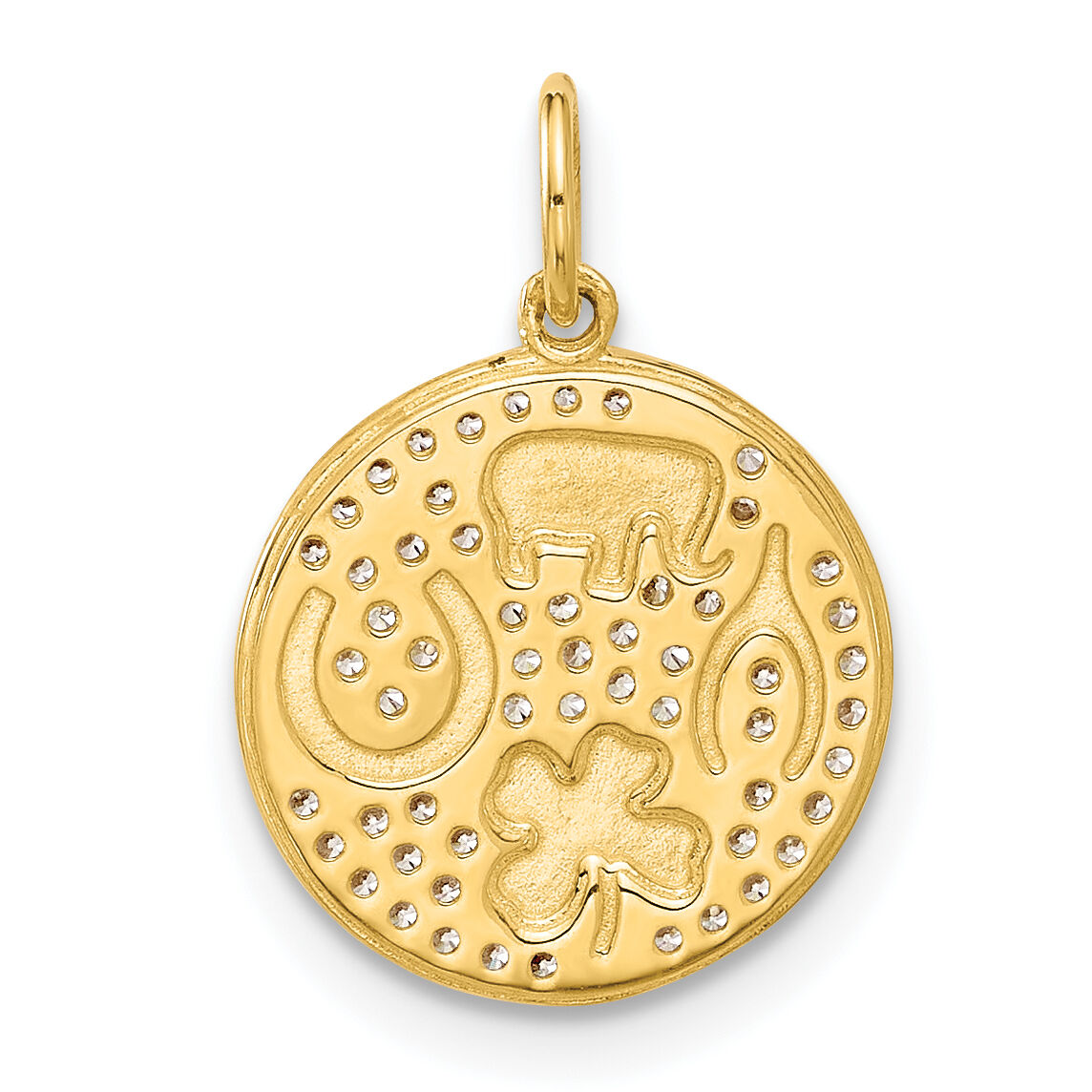 10K Polished CZ Good Luck Medallion Charm-10C1486
