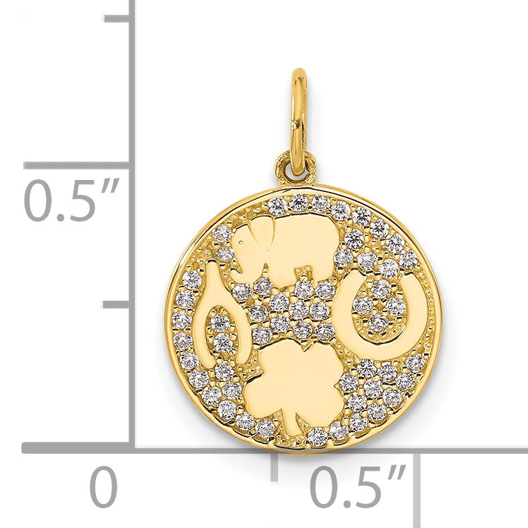 10K Polished CZ Good Luck Medallion Charm-10C1486